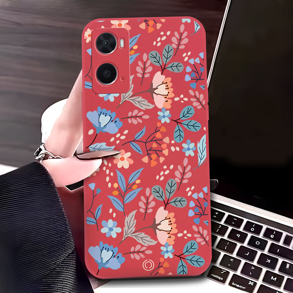 Oppo A36 Cover - Red - D1 - ONation Floral Series - HQ Liquid Silicone Soft Case