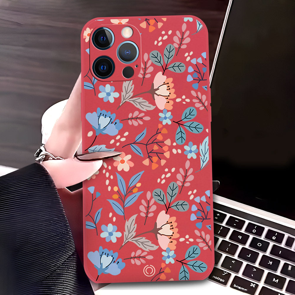 iPhone 12 Pro Max Cover - Red - D1 - ONation Floral Series - HQ Liquid Silicone Soft Case