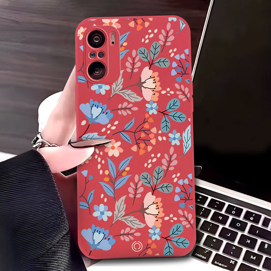 Xiaomi Redmi K40 Cover - Red - D1 - ONation Floral Series - HQ Liquid Silicone Soft Case