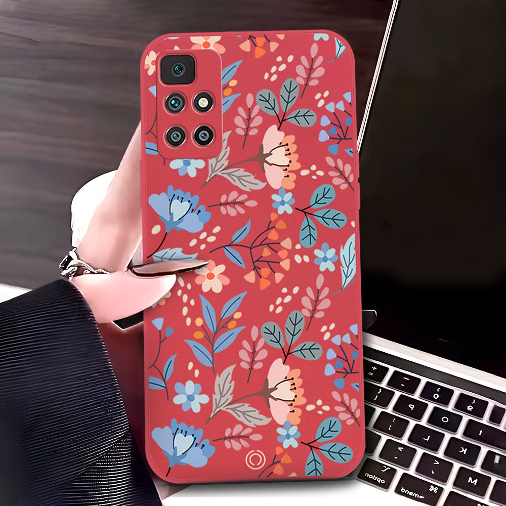 Xiaomi Redmi 10 Cover - Red - D1 - ONation Floral Series - HQ Liquid Silicone Soft Case