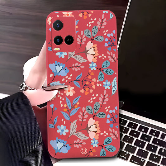 Vivo Y21 Cover - Red - D1 - ONation Floral Series - HQ Liquid Silicone Soft Case