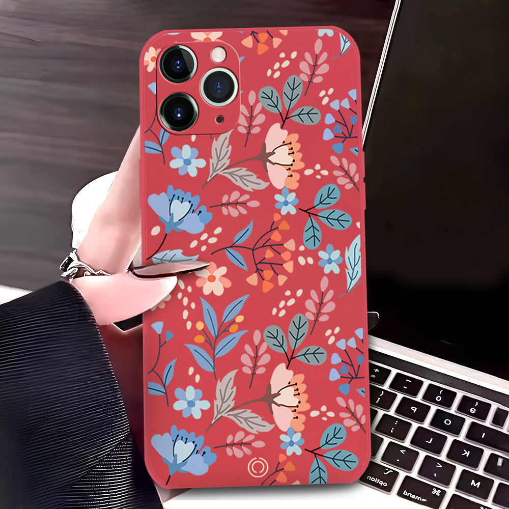 iPhone 11 Pro Cover - Red - D1 - ONation Floral Series - HQ Liquid Silicone Soft Case