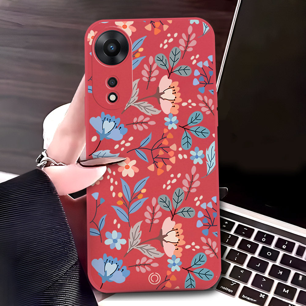 Vivo V30 Cover - Red - D1 - ONation Floral Series - HQ Liquid Silicone Soft Case