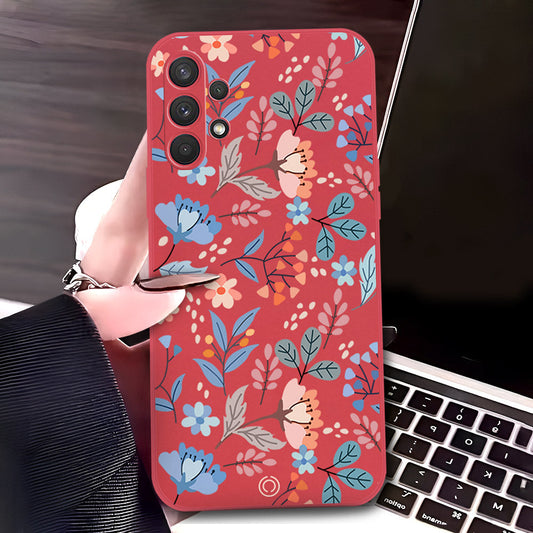 Samsung Galaxy A32 Cover - Red - D1 - ONation Floral Series - HQ Liquid Silicone Soft Case