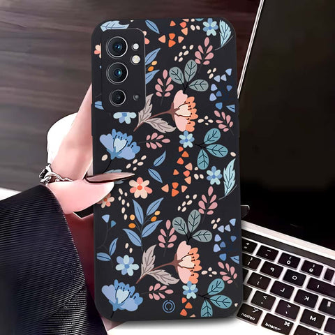 OnePlus 9RT 5G Cover - Black - D1 - ONation Floral Series - HQ Liquid Silicone Soft Case