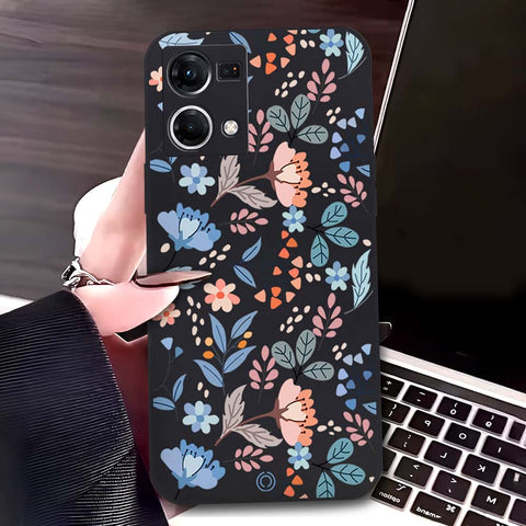 Oppo Reno 7 4G Cover - Black - D1 - ONation Floral Series - HQ Liquid Silicone Soft Case