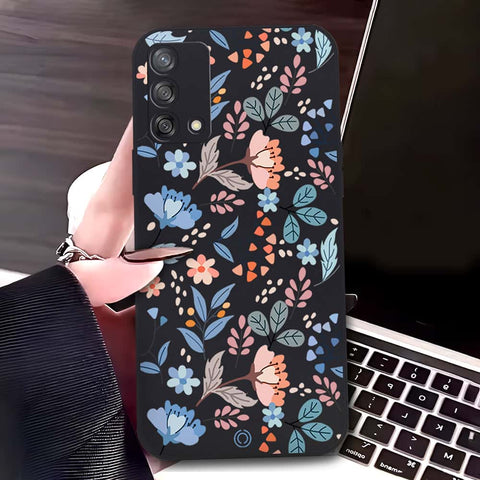 Oppo Reno 6 Lite Cover - Black - D1 - ONation Floral Series - HQ Liquid Silicone Soft Case