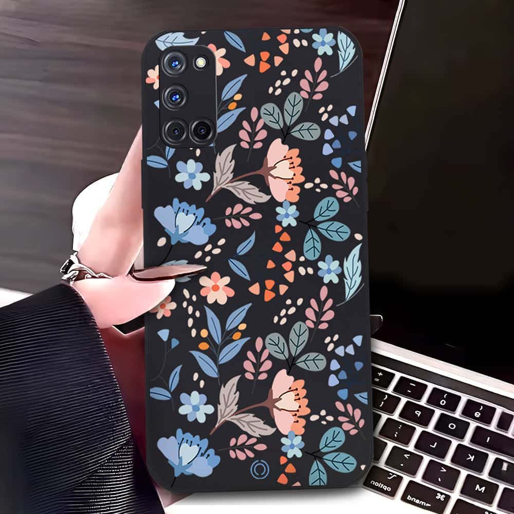 Oppo A92 Cover - Black - D1 - ONation Floral Series - HQ Liquid Silicone Soft Case