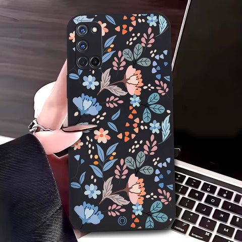 Oppo A72 Cover - Black - D1 - ONation Floral Series - HQ Liquid Silicone Soft Case