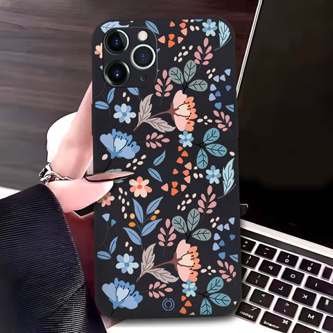 iPhone 11 Pro Max Cover - Black - D1 - ONation Floral Series - HQ Liquid Silicone Soft Case