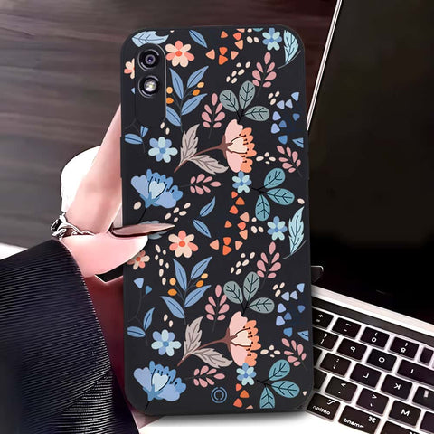 Xiaomi Redmi 9i Cover - Black - D1 - ONation Floral Series - HQ Liquid Silicone Soft Case