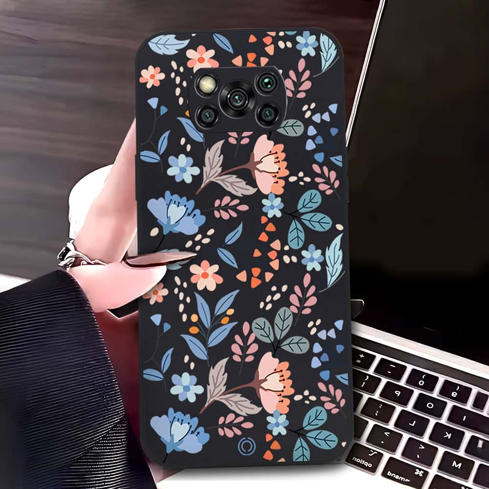 Xiaomi Poco X3 Pro Cover - Black - D1 - ONation Floral Series - HQ Liquid Silicone Soft Case