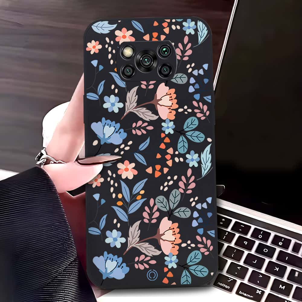 Xiaomi Poco X3 Cover - Black - D1 - ONation Floral Series - HQ Liquid Silicone Soft Case