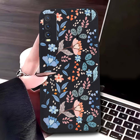 Vivo Y20T Cover - Black - D1 - ONation Floral Series - HQ Liquid Silicone Soft Case