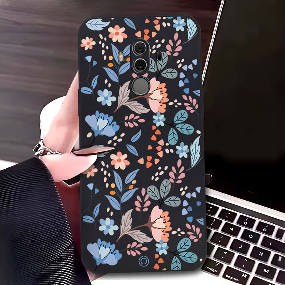 Huawei Mate 10 Pro Cover - Black - D1 - ONation Floral Series - HQ Liquid Silicone Soft Case