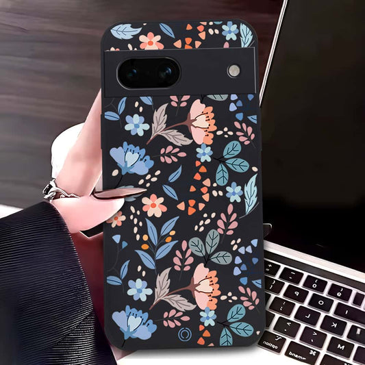 Google Pixel 7a Cover - Black - D1 - ONation Floral Series - HQ Liquid Silicone Soft Case