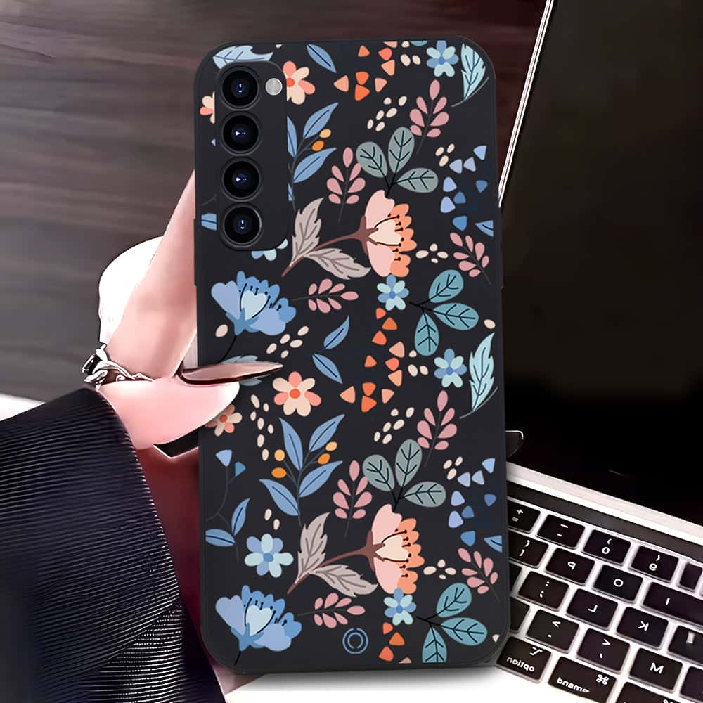 Oppo Reno 4 Pro Cover - Black - D1 - ONation Floral Series - HQ Liquid Silicone Soft Case