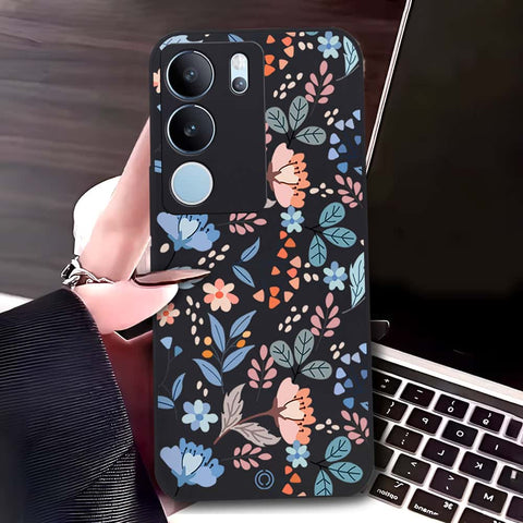 Vivo S17 Cover - Black - D1 - ONation Floral Series - HQ Liquid Silicone Soft Case