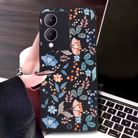 Vivo Y17s Cover - Black - D1 - ONation Floral Series - HQ Liquid Silicone Soft Case