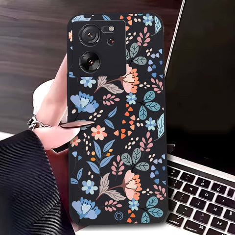 Xiaomi 13T Cover - Black - D1 - ONation Floral Series - HQ Liquid Silicone Soft Case