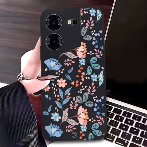 Tecno Pova 5 Cover - Black - D1 - ONation Floral Series - HQ Liquid Silicone Soft Case