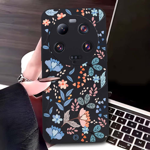 Xiaomi 13 Ultra Cover - Black - D1 - ONation Floral Series - HQ Liquid Silicone Soft Case