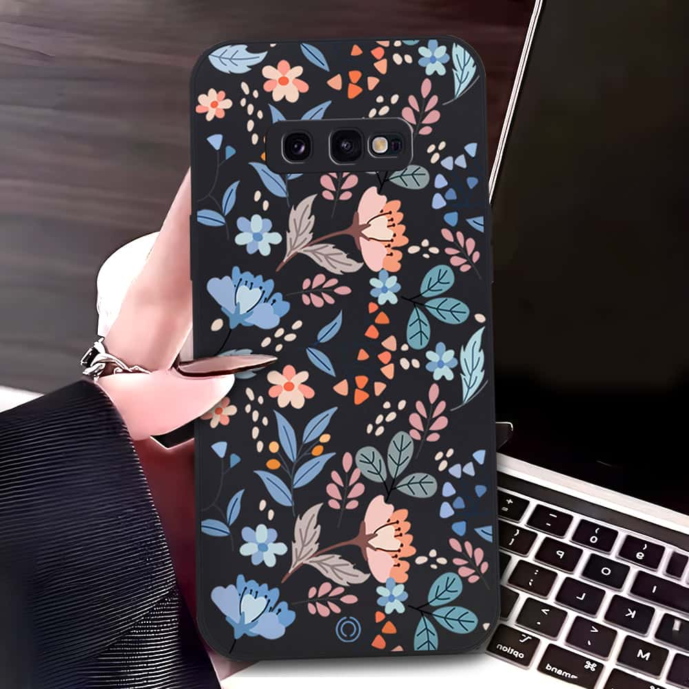 Samsung Galaxy S10e Cover - Black - D1 - ONation Floral Series - HQ Liquid Silicone Soft Case