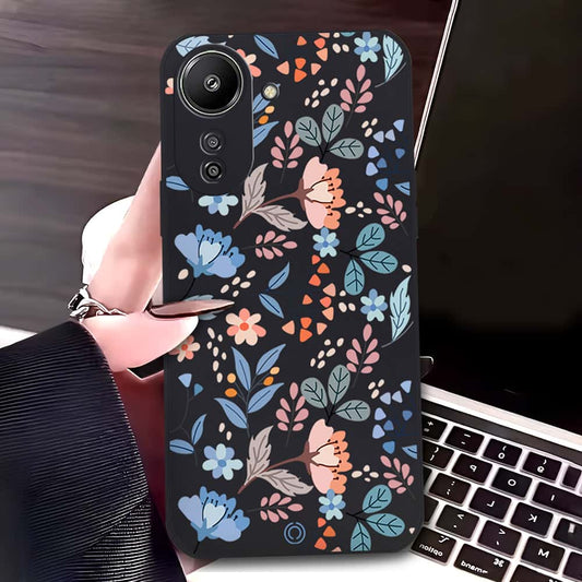 Xiaomi Redmi 13C Cover - Black - D1 - ONation Floral Series - HQ Liquid Silicone Soft Case