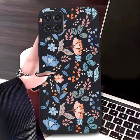 Samsung Galaxy A22 Cover - Black - D1 - ONation Floral Series - HQ Liquid Silicone Soft Case