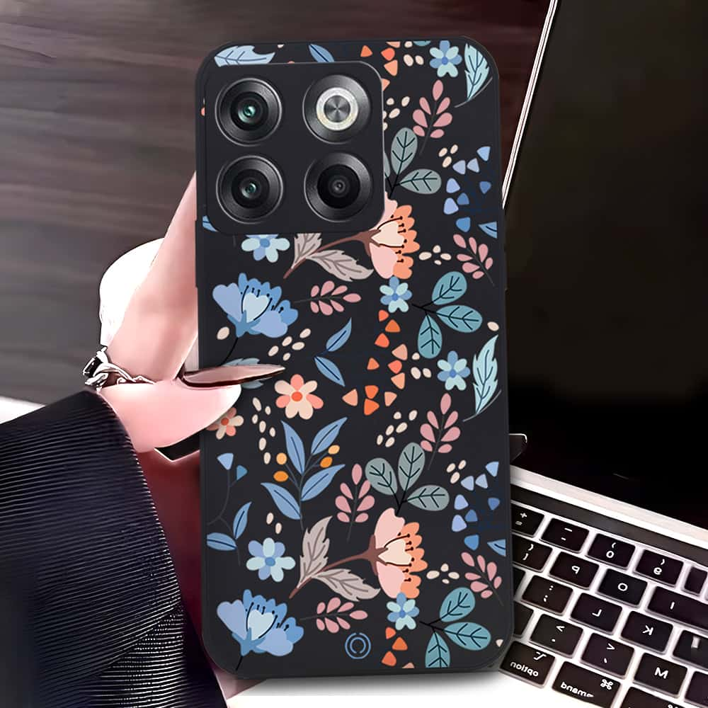 OnePlus Ace Pro Cover - Black - D1 - ONation Floral Series - HQ Liquid Silicone Soft Case