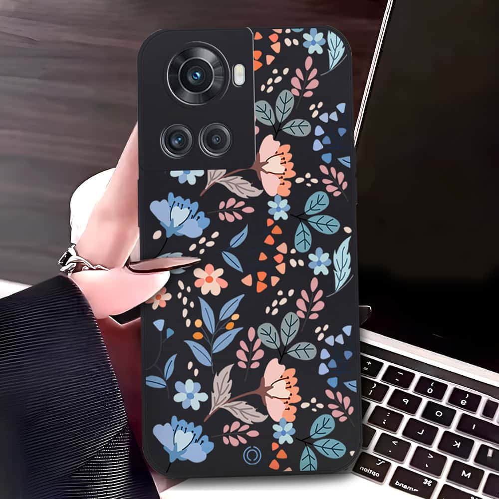 OnePlus Ace Cover - Black - D1 - ONation Floral Series - HQ Liquid Silicone Soft Case