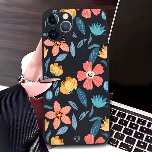 iPhone 12 Pro Max Cover - Black - D2 - ONation Floral Series - HQ Liquid Silicone Soft Case