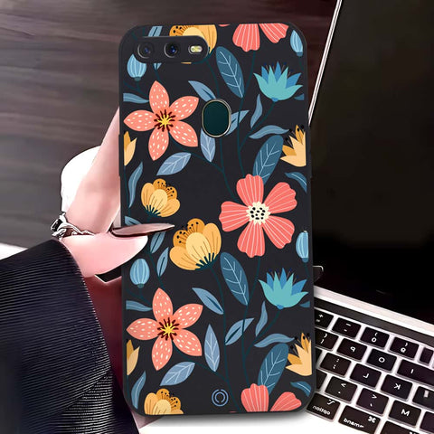 Oppo A12s Cover - Black - D2 - ONation Floral Series - HQ Liquid Silicone Soft Case