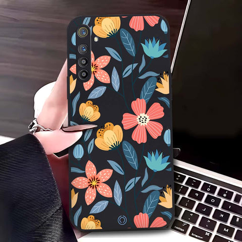 Realme XT Cover - Black - D2 - ONation Floral Series - HQ Liquid Silicone Soft Case