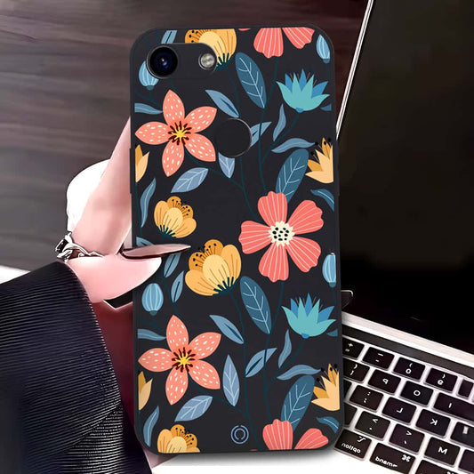 Google Pixel 3a Cover - Black - D2 - ONation Floral Series - HQ Liquid Silicone Soft Case