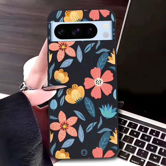 Google Pixel 8 Pro Cover - Black - D2 - ONation Floral Series - HQ Liquid Silicone Soft Case