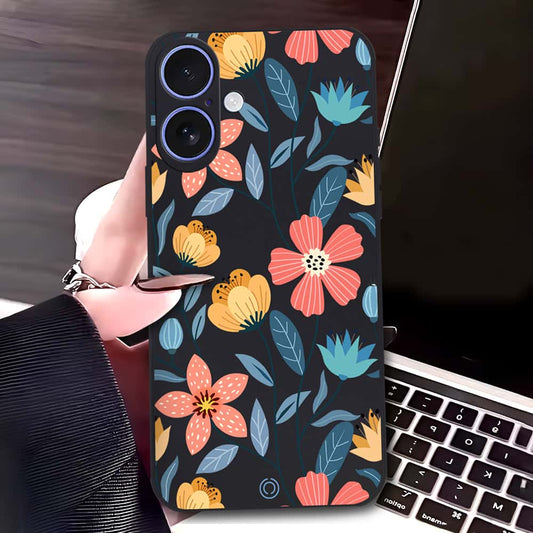 iPhone 16 Plus Cover - Black - D2 - ONation Floral Series - HQ Liquid Silicone Soft Case