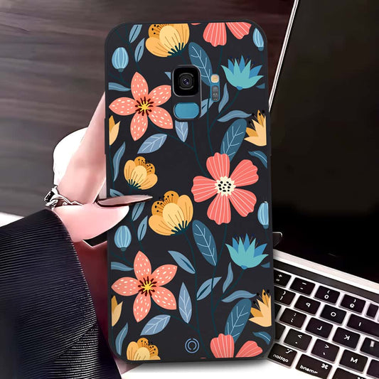 Samsung Galaxy S9 Cover - Black - D2 - ONation Floral Series - HQ Liquid Silicone Soft Case