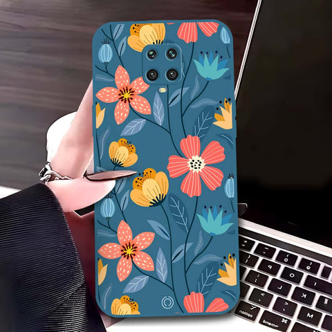 Xiaomi Poco M2 Pro Cover - Blue - D2 - ONation Floral Series - HQ Liquid Silicone Soft Case