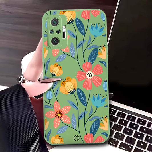 Xiaomi Redmi Note 10 Pro Max Cover - Light Green - D2 - ONation Floral Series - HQ Liquid Silicone Soft Case
