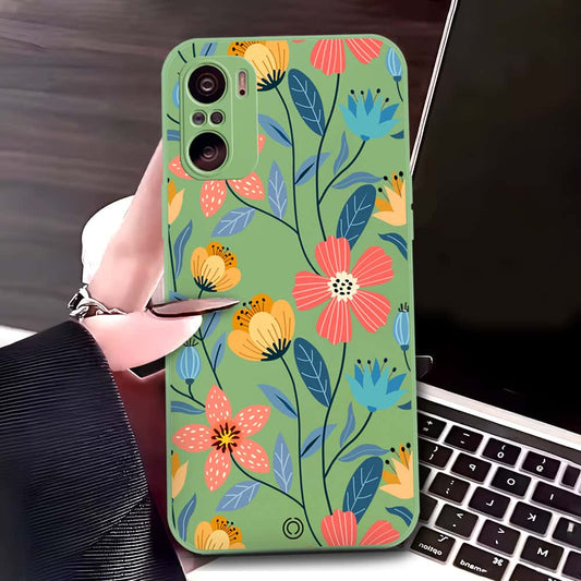 Xiaomi Redmi K40 Pro Cover - Light Green - D2 - ONation Floral Series - HQ Liquid Silicone Soft Case