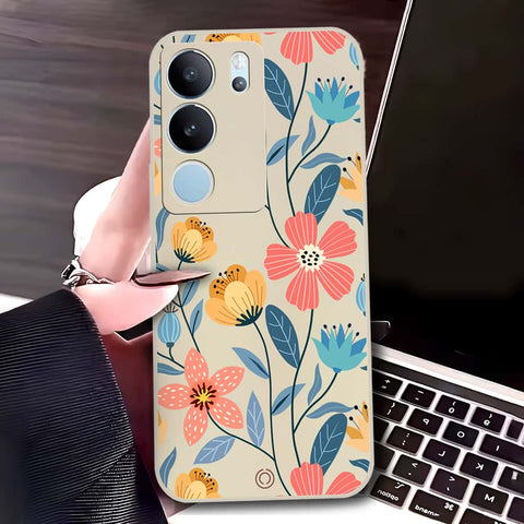 Vivo S17t Cover - Off White - D2 - ONation Floral Series - HQ Liquid Silicone Soft Case