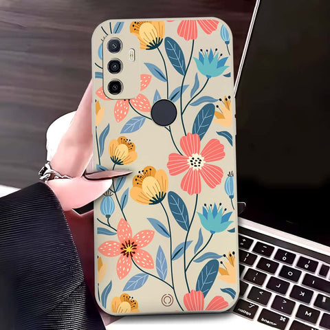 Oppo A32 Cover - Off White - D2 - ONation Floral Series - HQ Liquid Silicone Soft Case