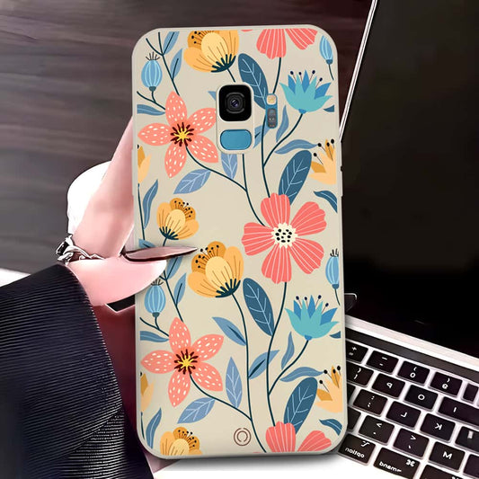 Samsung Galaxy S9 Cover - Off White - D2 - ONation Floral Series - HQ Liquid Silicone Soft Case