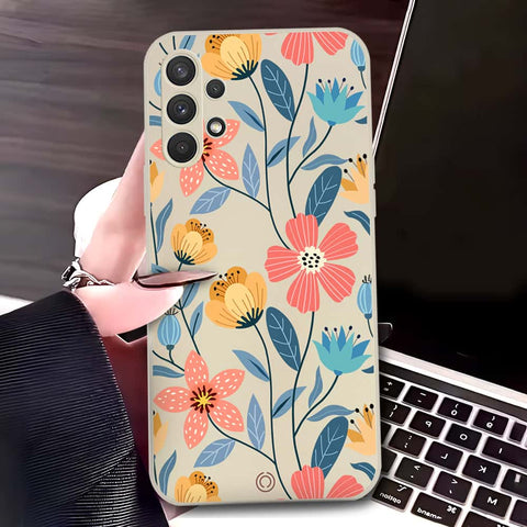 Samsung Galaxy A32 Cover - Off White - D2 - ONation Floral Series - HQ Liquid Silicone Soft Case