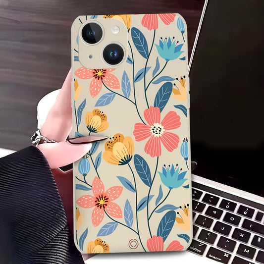 iPhone 14 Cover - Off White - D2 - ONation Floral Series - HQ Liquid Silicone Soft Case