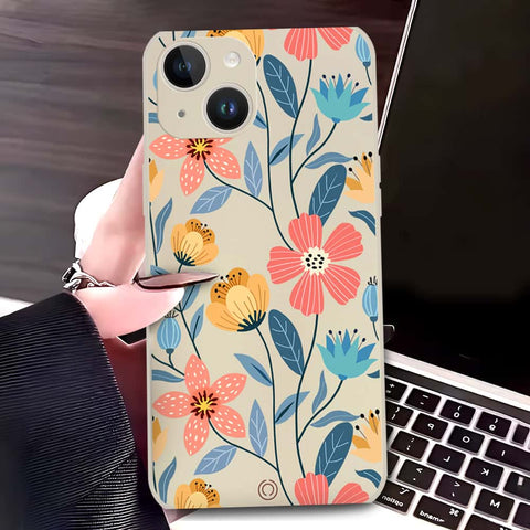 iPhone 14 Cover - Off White - D2 - ONation Floral Series - HQ Liquid Silicone Soft Case