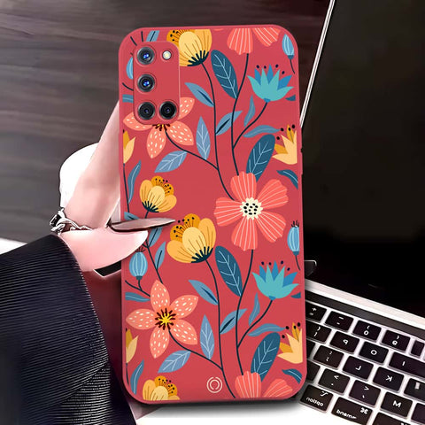 Oppo A52 Cover - Red - D2 - ONation Floral Series - HQ Liquid Silicone Soft Case