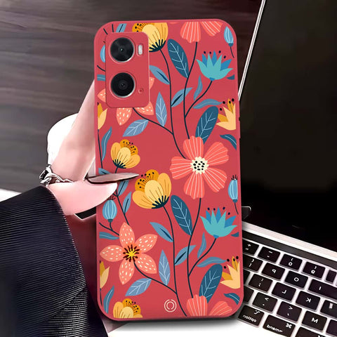 Oppo A36 Cover - Red - D2 - ONation Floral Series - HQ Liquid Silicone Soft Case