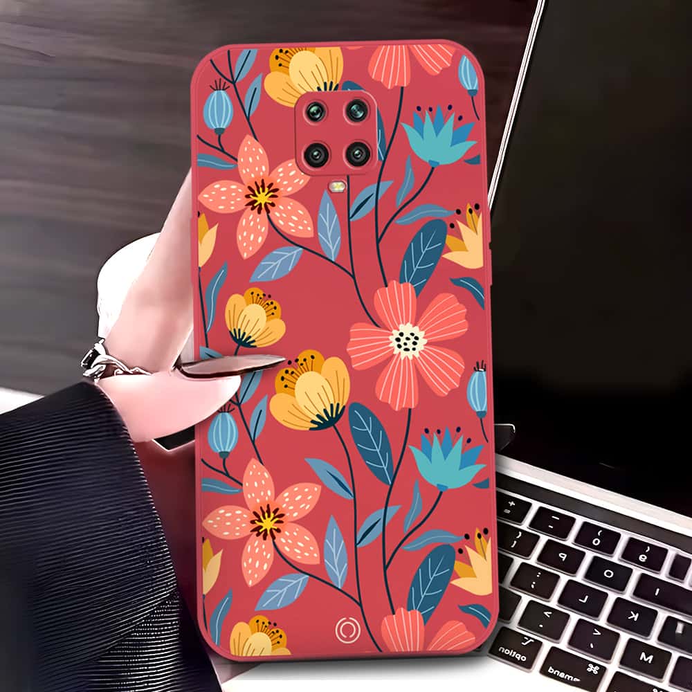 Xiaomi Redmi Note 9 Pro Cover - Red - D2 - ONation Floral Series - HQ Liquid Silicone Soft Case